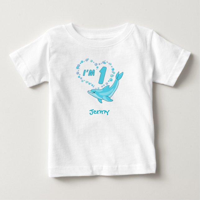 Camiseta De Bebé Dolphin Heart Primer Cumpleaños Baby Bodysuit (Anverso)