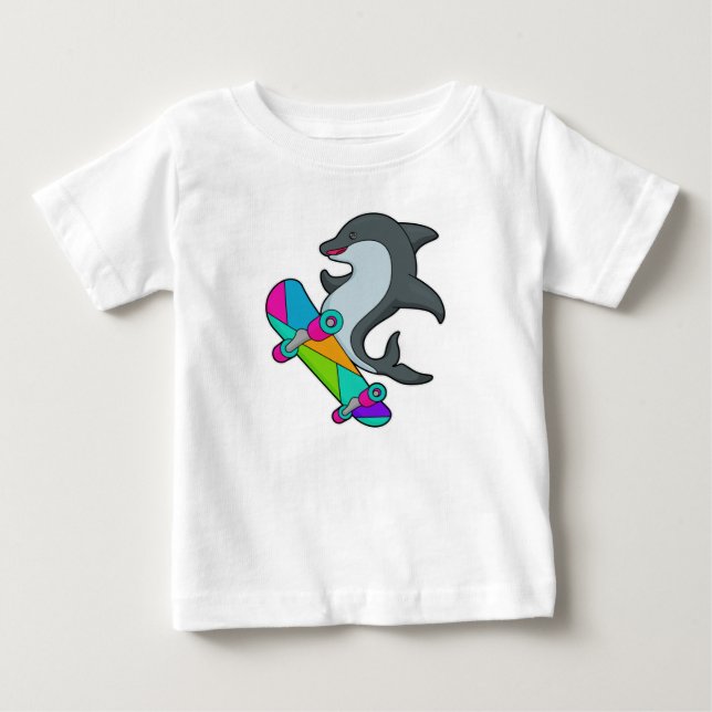 Camiseta De Bebé Dolpin como Skater con Skateboard (Anverso)