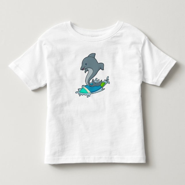 Camiseta De Bebé Dolpin como surfista con Surfboard (Anverso)