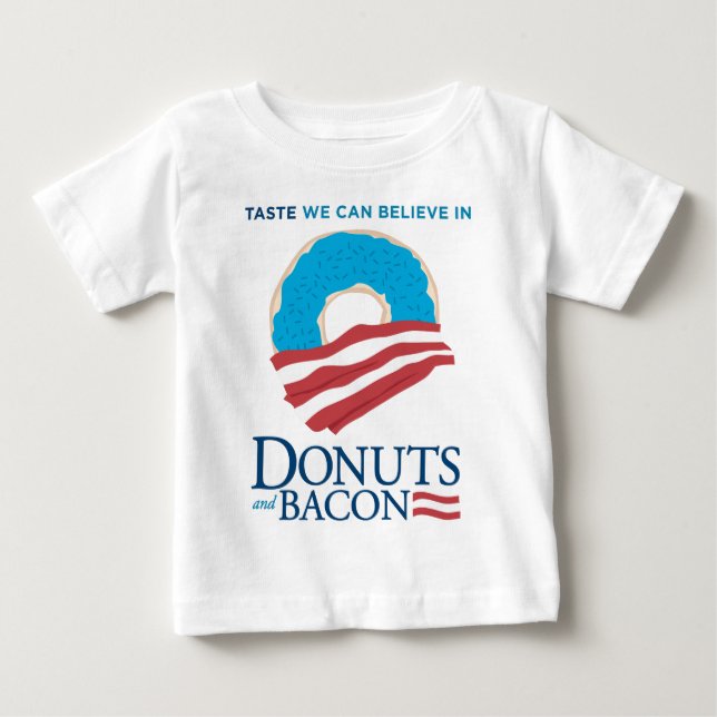 Camiseta De Bebé Donuts y Bacon: Gusto en el que podemos creer (Anverso)