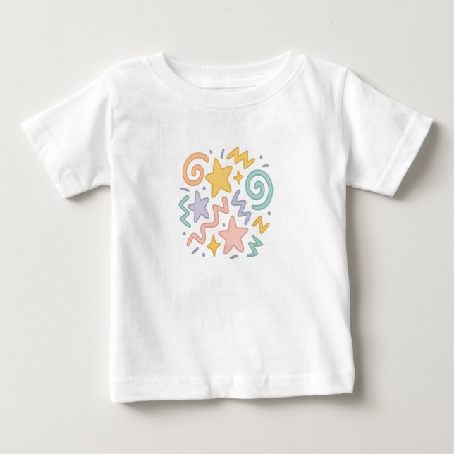 Camiseta De Bebé Doodle de Estrellas Pastel (Anverso)