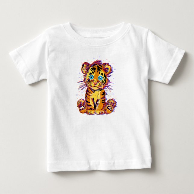 Camiseta De Bebé Doodle de tigre bebé: La dulzura salvaje y los ojo (Anverso)