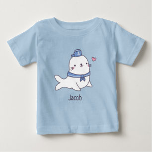 Camiseta De Bebé Doodle de tripulación de marinero de foca blanca l