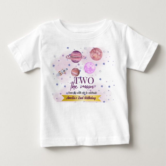 Camiseta De Bebé Dos A La Luna 2do Cumpleaños Chica Luna Estrellas  (Anverso)