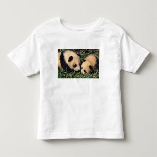 Camiseta De Bebé Dos crías de panda en el arbusto de bambú, Wolong,