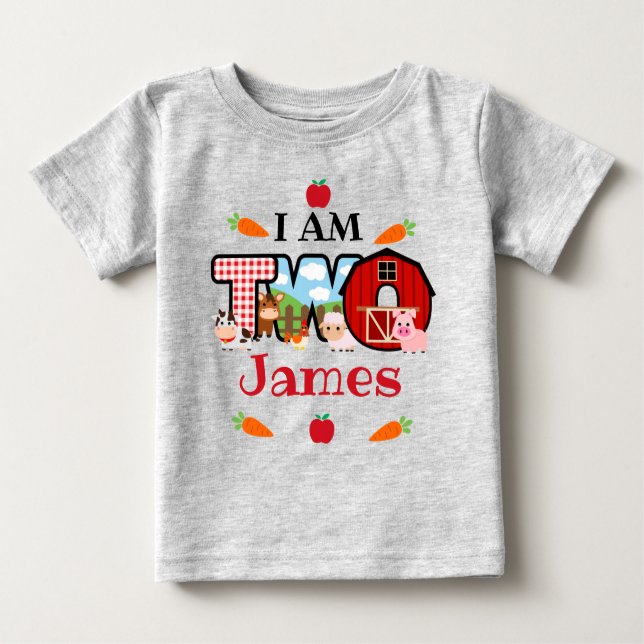 Camiseta De Bebé DOS Cumpleaños Granja Animal | Cumpleaños Granja (Anverso)