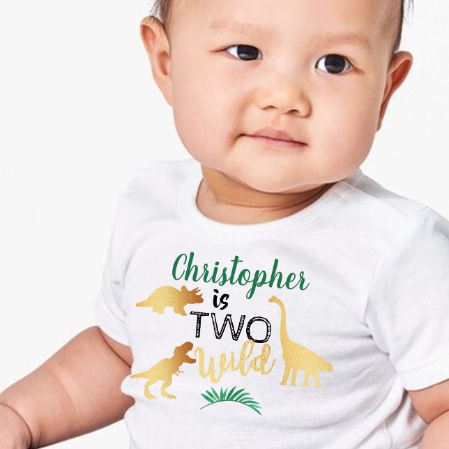 Camiseta De Bebé Dos Dinosaurios Salvajes Segundo Cumpleaños (Subido por el creador)