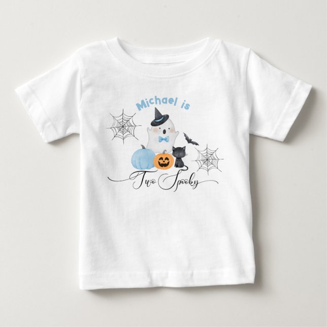 Camiseta De Bebé Dos espeluznantes Boo azul de cumpleaños de Hallow (Anverso)