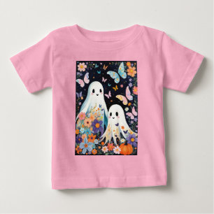Camiseta De Bebé Dos Fantasmas De Halloween Con Flor De Mariposas