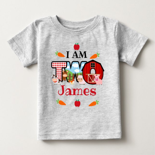 Camiseta De Bebé DOS Granja de Cumpleaños Animal | Cumpleaños en el (Anverso)