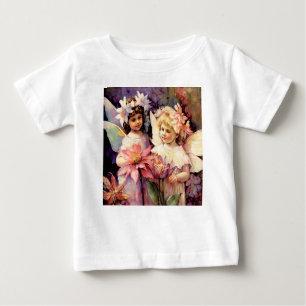 Camiseta De Bebé Dos niños de hadas en un jardín de flores