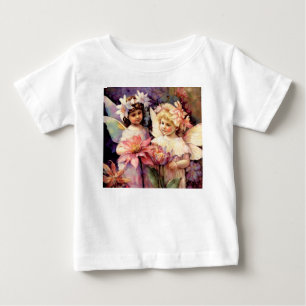 Camiseta De Bebé Dos niños hadas en un jardín de flores