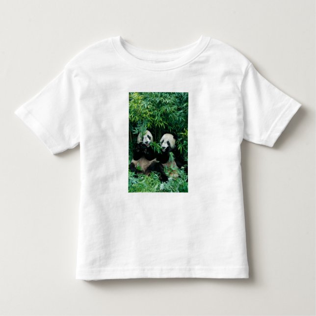 Camiseta De Bebé Dos pandas comiendo bambú juntos, Wolong (Anverso)