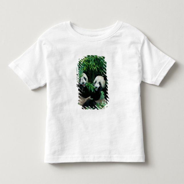 Camiseta De Bebé Dos pandas comiendo bambú juntos, Wolong (Anverso)