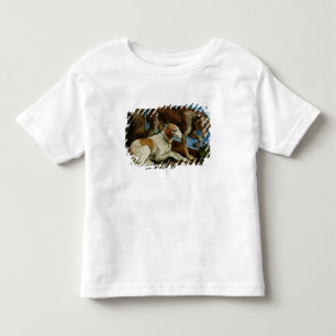 Camiseta De Bebé Dos perros de caza atados a un tocón de árbol,