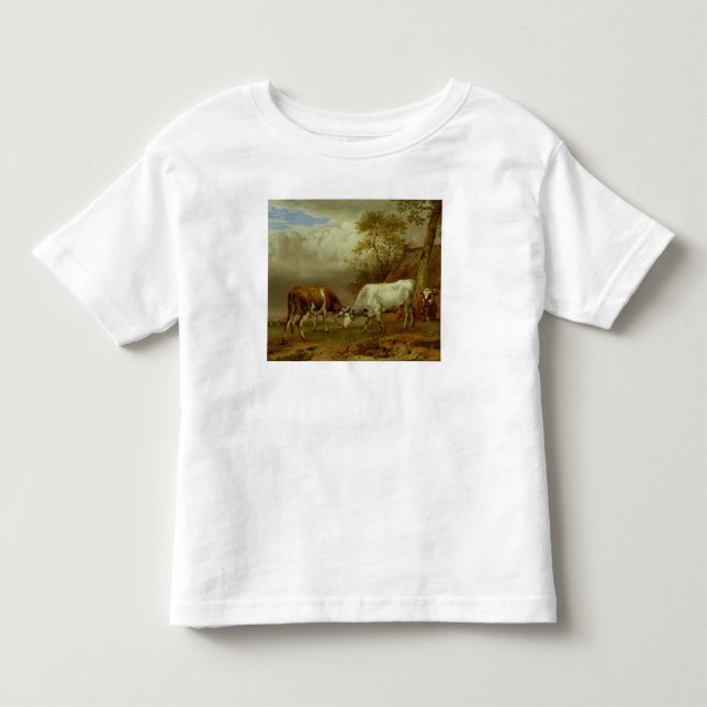 Camiseta De Bebé Dos toros con los cuernos bloqueados, 1653 (Anverso)