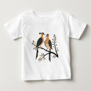 Camiseta De Bebé Dos tórtolas Plantilla Recortable Estilo Retro 7