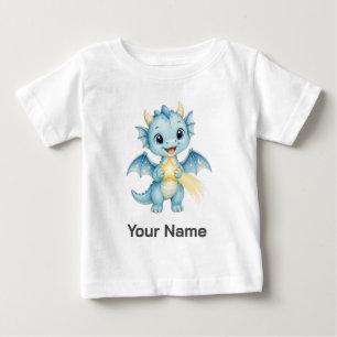 Camiseta De Bebé Dragón Azul Adorable Personalizado con Estrella Fu