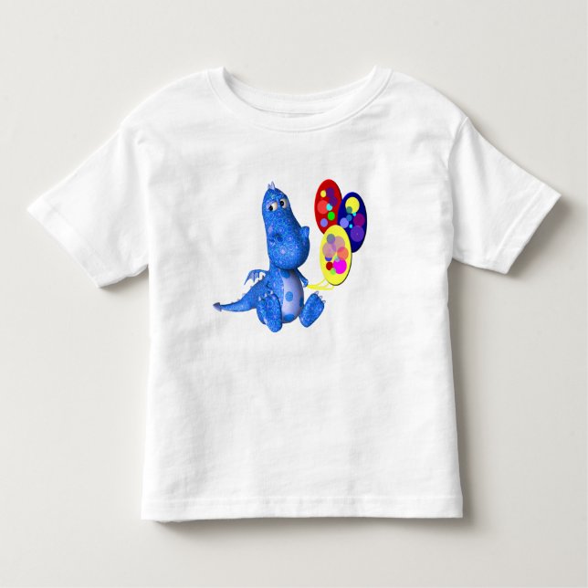 Camiseta De Bebé Dragón Azul Y Globos Cuidados (Anverso)