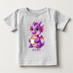 Camiseta De Bebé Dragón Bebé Adorable Sosteniendo Taza de Té Kawaii