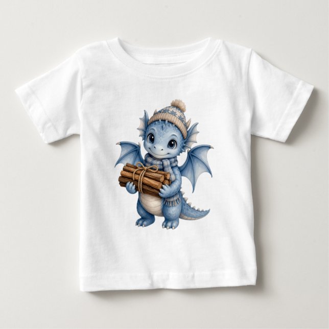 Camiseta De Bebé Dragón bebé caprichoso de invierno llevando madera (Anverso)
