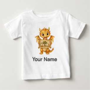 Camiseta De Bebé Dragón bebé personalizado sosteniendo pergamino