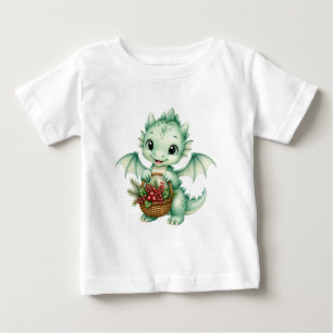 Camiseta De Bebé Dragón bebé verde lindo con cesta de bayas para ni