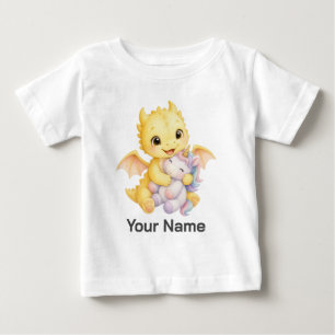Camiseta De Bebé Dragón de Acuarela Amarillo Lindo Personalizado pa