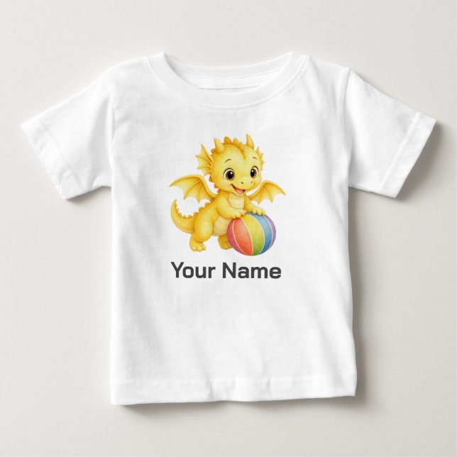 Camiseta De Bebé Dragón de bebé amarillo personalizado jugando con  (Anverso)