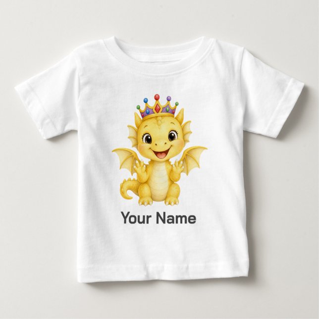 Camiseta De Bebé Dragón de bebé amarillo personalizado que lleva co (Anverso)