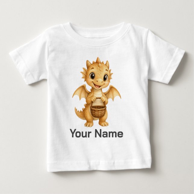 Camiseta De Bebé Dragón de bebé personalizado que sostiene una cest (Anverso)