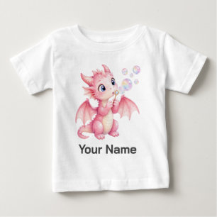 Camiseta De Bebé Dragón de Bebé Rosa Personalizado Soplando Burbuja