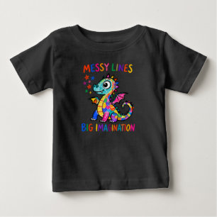 Camiseta De Bebé Dragón de Crayón Bebé de Líneas Desordenadas y Gra
