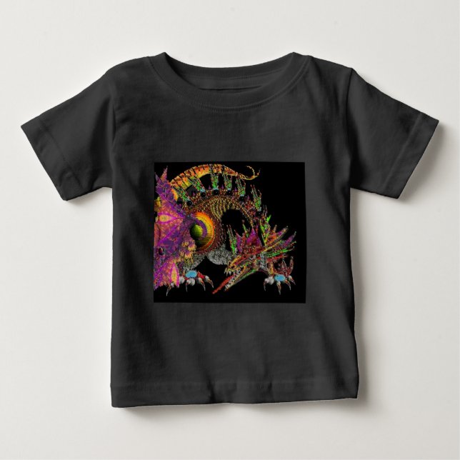 CAMISETA DE BEBÉ DRAGÓN DE DRAGO / FANTASÍA EN GOLPE Y NEGRO (Anverso)