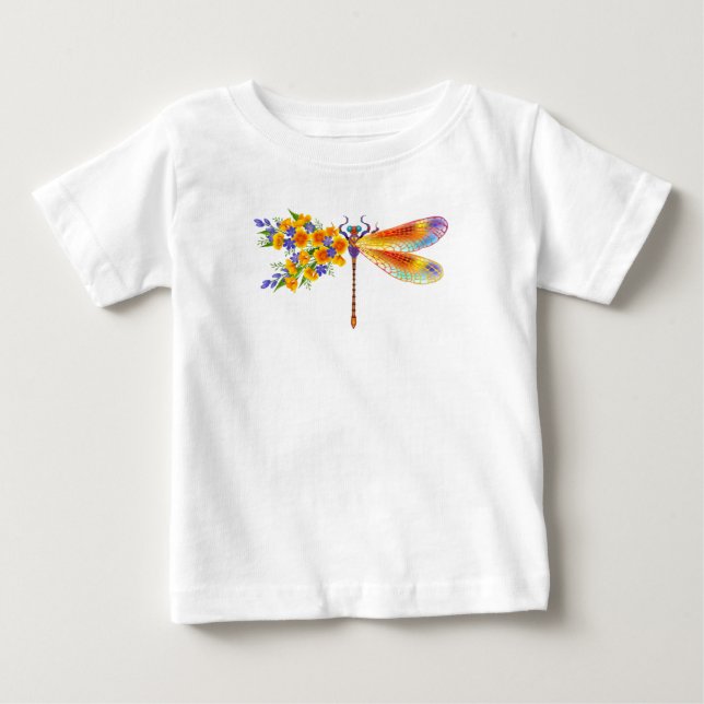 Camiseta De Bebé Dragón de flores amarillas (Anverso)