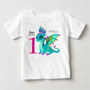 Camiseta De Bebé Dragón lindo del primer cumpleaños