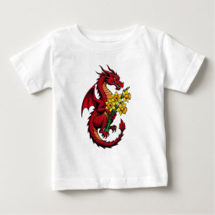 Camiseta De Bebé Dragón Rojo Sosteniendo Un Ramo De Narcisos 2