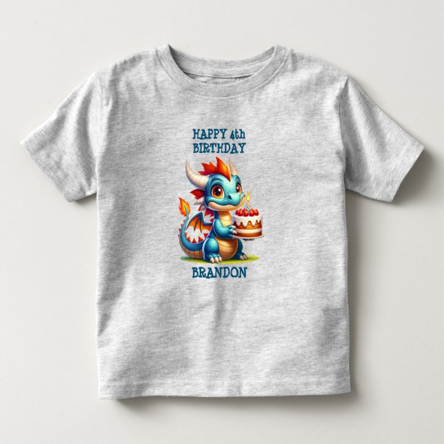 Camiseta De Bebé Dragón Tema Personalizado Niño de Cumpleaños (Anverso)