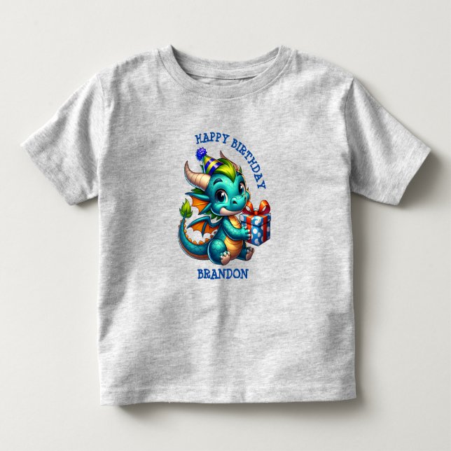 Camiseta De Bebé Dragón Tema Personalizado Niño de Cumpleaños (Anverso)