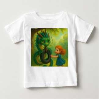Camiseta De Bebé Dragón verde asiático con ojos de cachorro