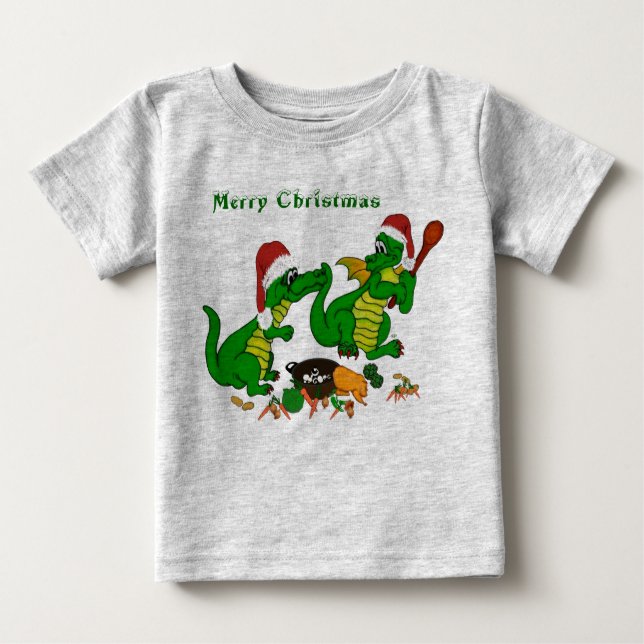 Camiseta De Bebé Dragones - ¡Feliz Navidad! - hoy cocinaré (Anverso)