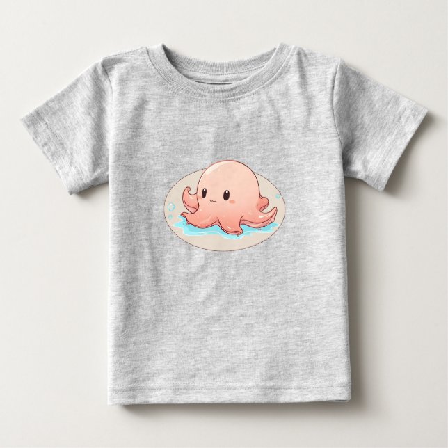 Camiseta De Bebé Drawing of a pink Baby Octopus (Anverso)