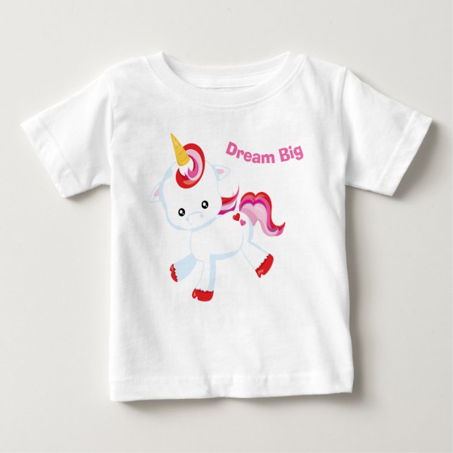 Camiseta De Bebé Dream Big Baby Girl PInk Unicorn (Anverso)