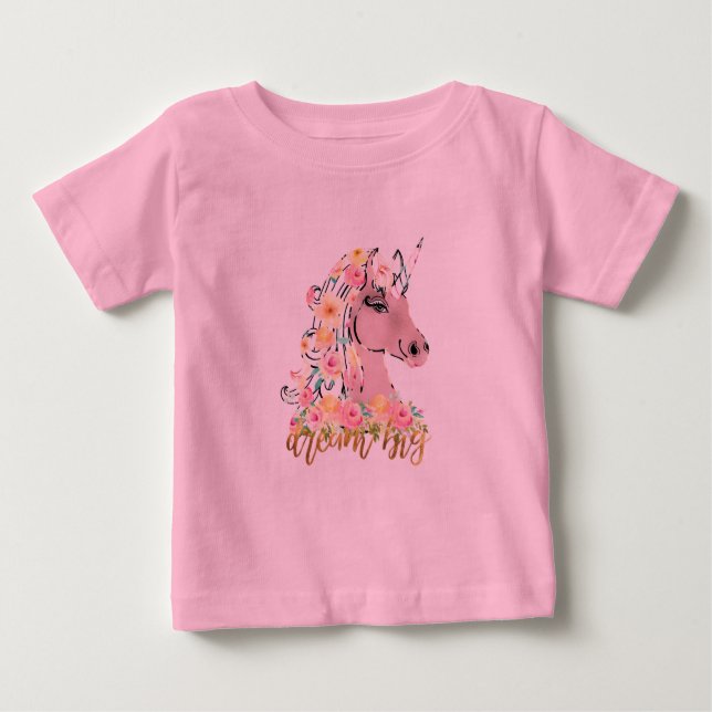 Camiseta De Bebé Dream Big Floral Unicorn (Anverso)