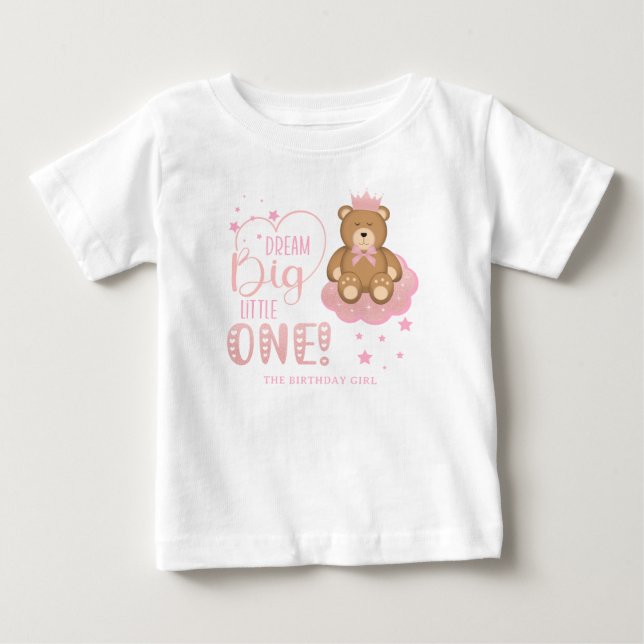 Camiseta De Bebé Dream Big Little One Sleepy Bear Birthday Chica (Anverso)