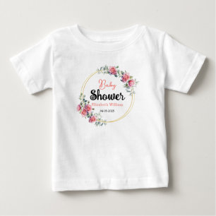 Camiseta De Bebé Ducha de bebé de rosas y eucalipto acuarela