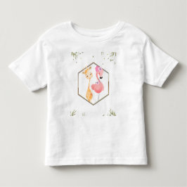 Camiseta De Bebé Ducha de Bebé Flamingo y Jirafa Acuarela Tropical
