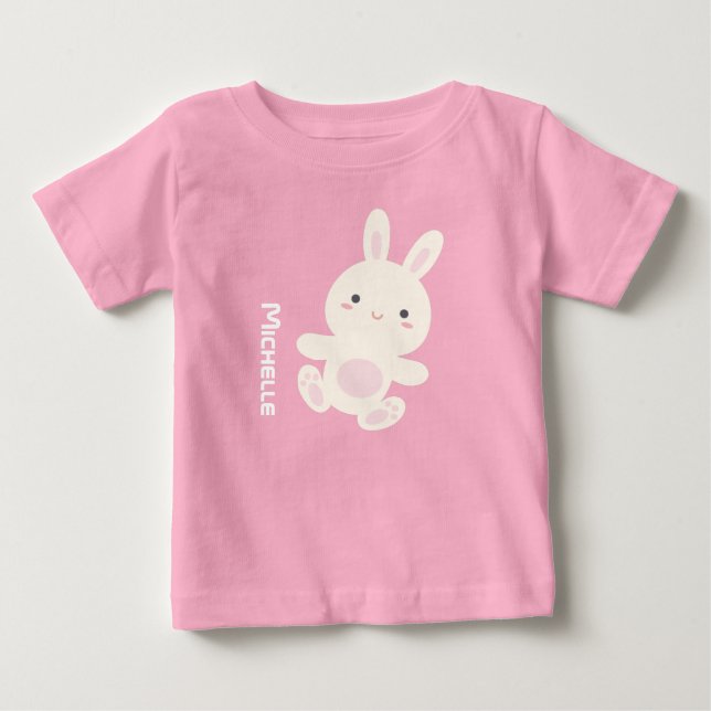 Camiseta De Bebé Dulce Adorable Cute Conejo Conejo Nombre Personali (Anverso)