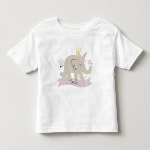 Camiseta De Bebé Dulce Baby Elephant Unicorn Nombre Personalizado
