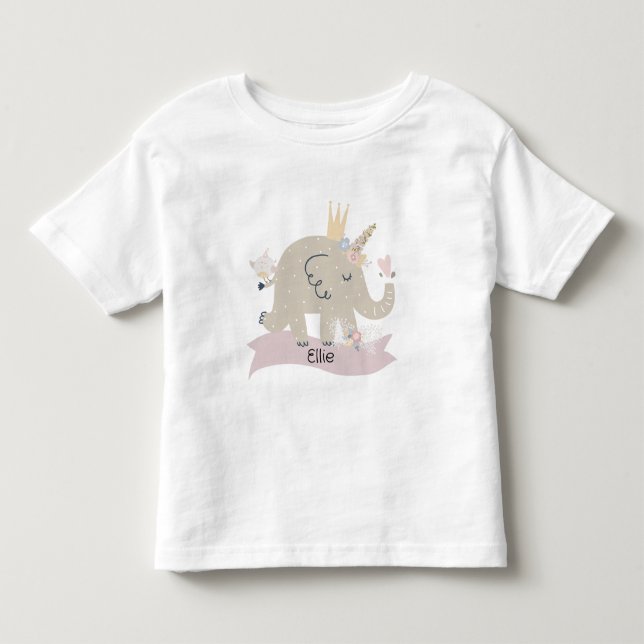 Camiseta De Bebé Dulce Baby Elephant Unicorn Nombre Personalizado (Anverso)